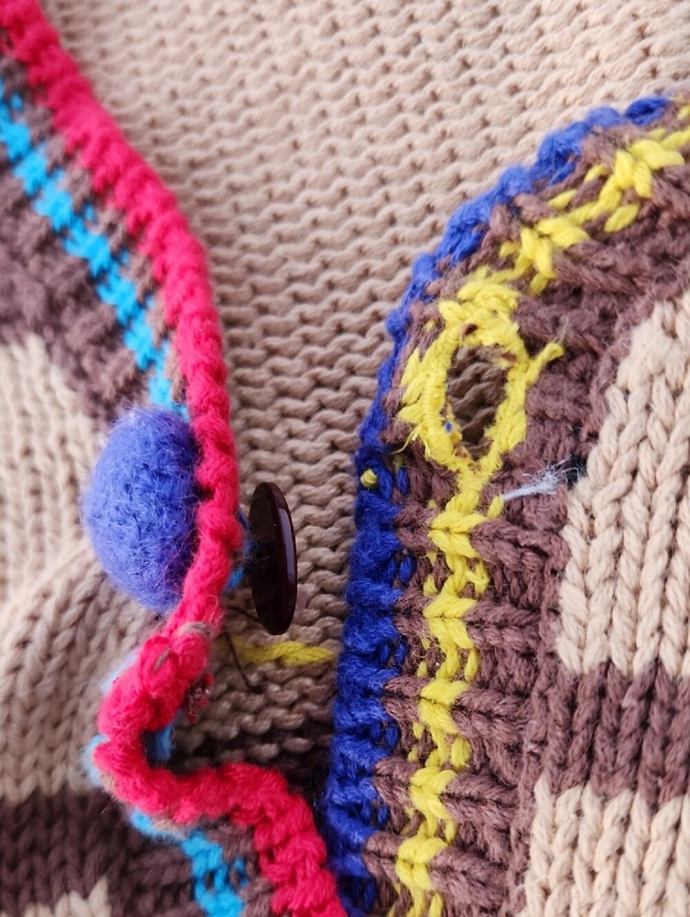 Storybook Knits Beige Cat Embroidered Cardigan with Multicolor Trim - Picture 11 of 16